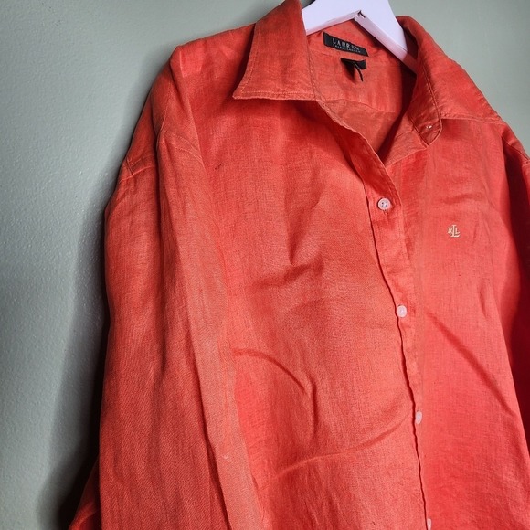 LRL Ralph Lauren Linen Button Up Shirt Orange 3/4 Sleeve Lightweight Summer XL - Picture 6 of 8